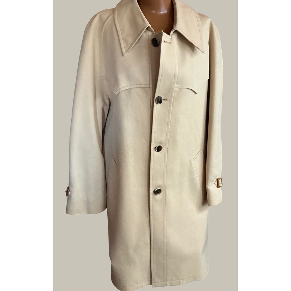 Vintage 70s Trench Coat Western Scalloped Yoke Belted Tan Overcoat 42 Reg